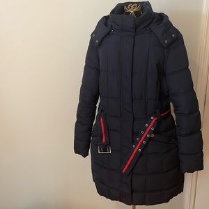 Tommy Hilfiger Women’s Long Puffer Jacket with Hood Navy Blue Size L